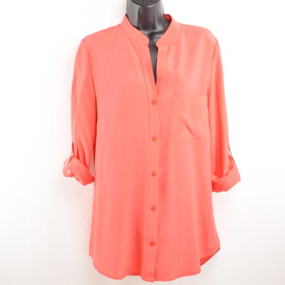 Diane von Furstenberg 4 Gilmore Blouse 100% Silk- HOT CORAL - not red - Picture 2 of 16